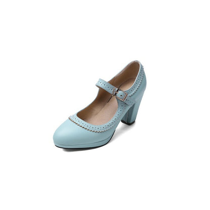 Womens Mary Jane Shoes Ankle Buckle Chunky Heels Pumps Round Toe Casual Shoes Sz